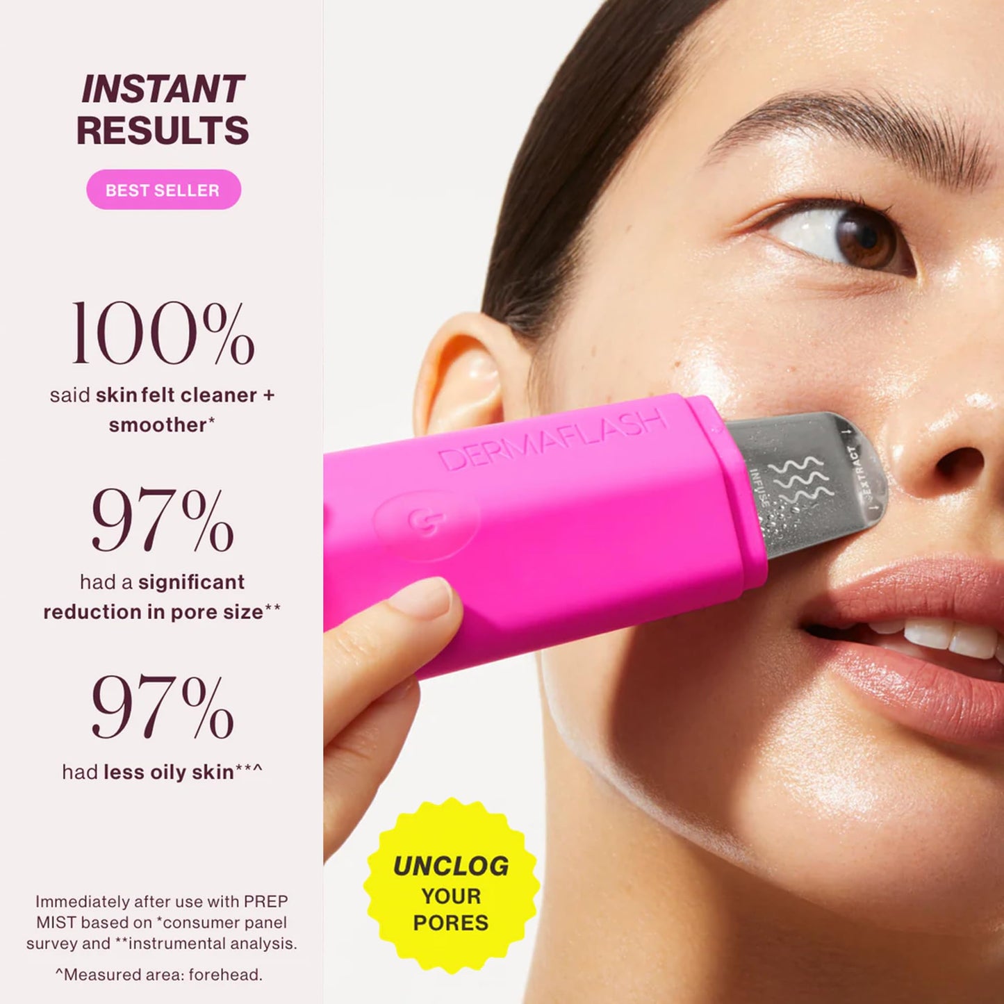DERMAFLASH DERMAPORE+ Skin Care Device, Ultrasonic 2-in-1 Pore Extractor and Skincare Infuser, Pop Pink