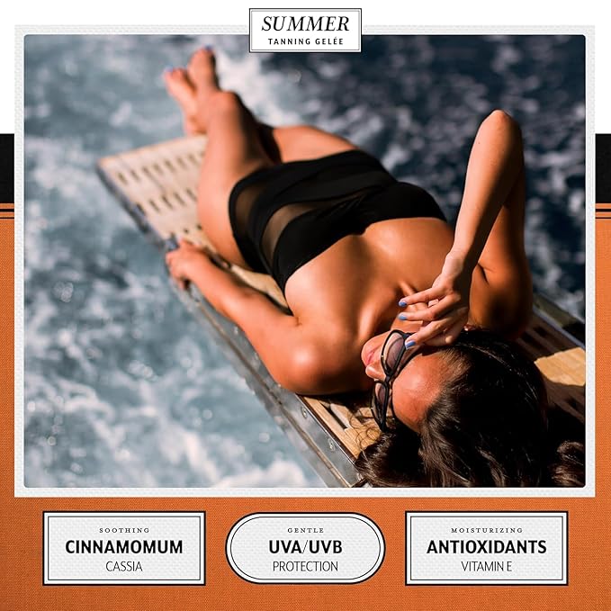 Summer Gelée Tanning Lotion Gel Outdoor, USA MADE, SPF 4, Hydrating Tanning Gel, Moisturizing Tanning Oil, Quick Absorb, Faster Darker Tan Accelerator, Broad Spectrum, Sun UVA/UVB Protection, 3.12 OZ