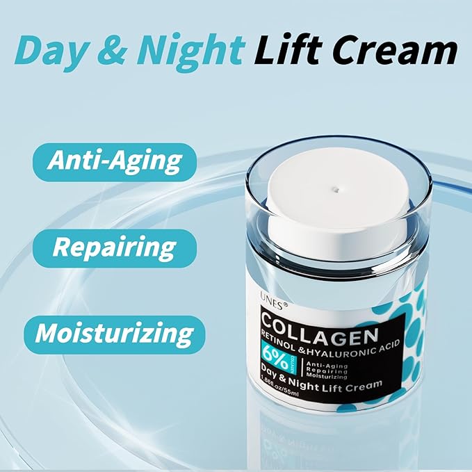 Repair Face Moisturizer Cream with Squalane & Retinol Anti-Aging Day and Night for Deep Hydration Wrinkle Reduction Collagen Boost – 1.86 oz Men Women (All Skin Types)