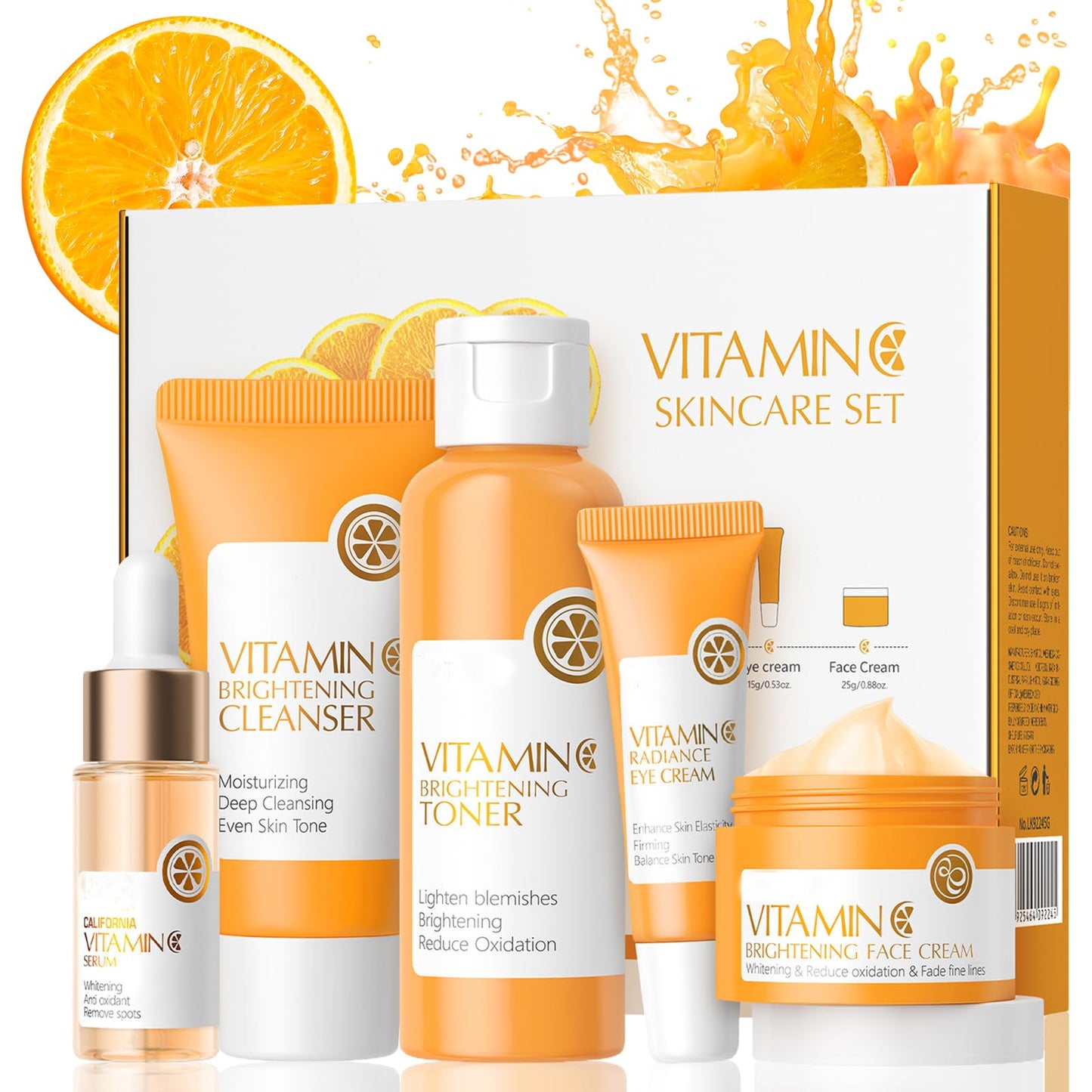 Vitamin C Skincare Set, 5Pcs Skin Care Sets for Women, Facial Kit, Vitamin C Face Skin Care Kit With Cleanser, Toner, Face Serum, Eye Cream, Cream, Long-Lasting Moisturizing Skincare Set