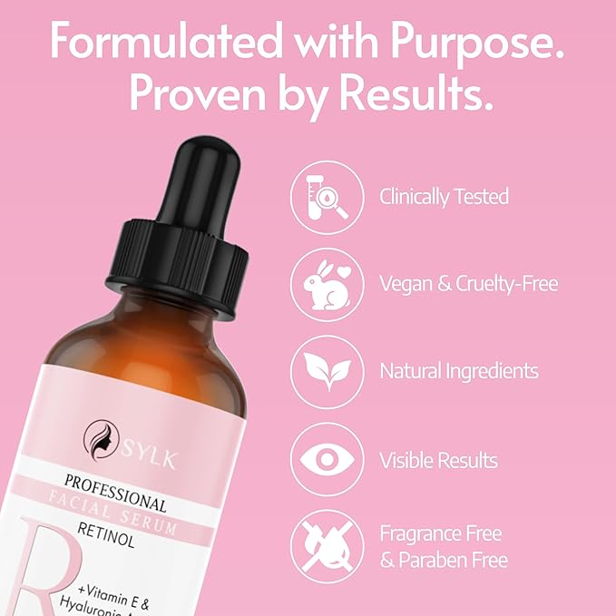 Retinol Serum for Face with Hyaluronic Acid & Vitamin E & A - Anti Aging, Fine Lines, Wrinkles, Resurfacing, Acne Scars, Skin Brightening, Dark Spots - Retinoids for Face - Microneedling - 2 fl oz