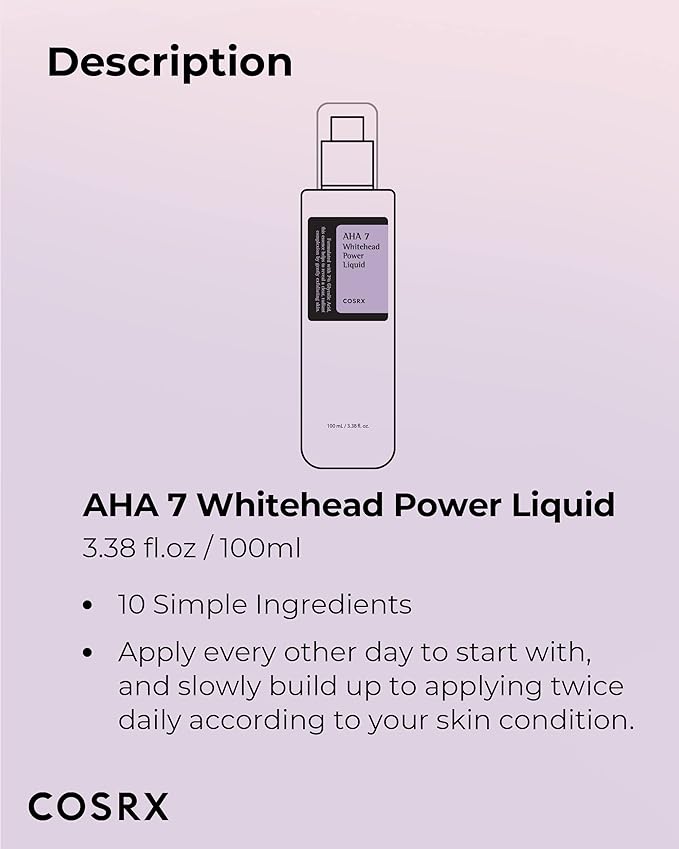 COSRX 7% Glycolic Acid Whitehead Removing Power Liquid, 3.38 fl.oz, AHA Exfoliant, Exfoliating Toner for Face & Body, Pore Minimizer, Korean Skin Care
