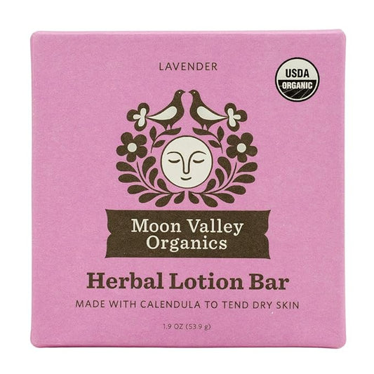 Moon Valley Organics Herbal Lotion Bar in Lavender, Moon Melt Bar, Calendula and Comfrey, Beeswax, Heal and Restore Chapped Skin, Soothing