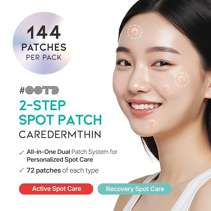 #OOTD Caredermthin 2-Step Spot Patch (144 Dots) - Korean Skincare Patch Set for Targeted Blemish Care – Pre & Post Care