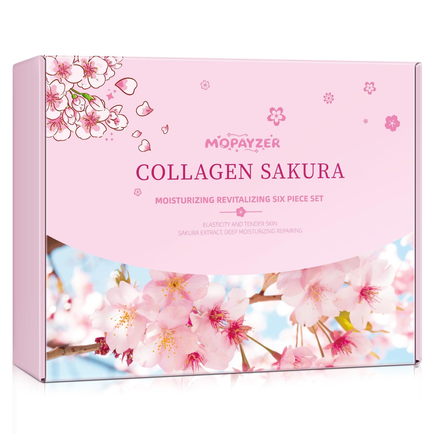Collagen Sakura Skincare Gift Set, Cherry Blossom Skin Care Set for Teen Girls & Women, Moisturizing & Revitalizing Skin, 6Pcs Collagen Skin Care Routine Kits for Face, Korean Daily Skin Care