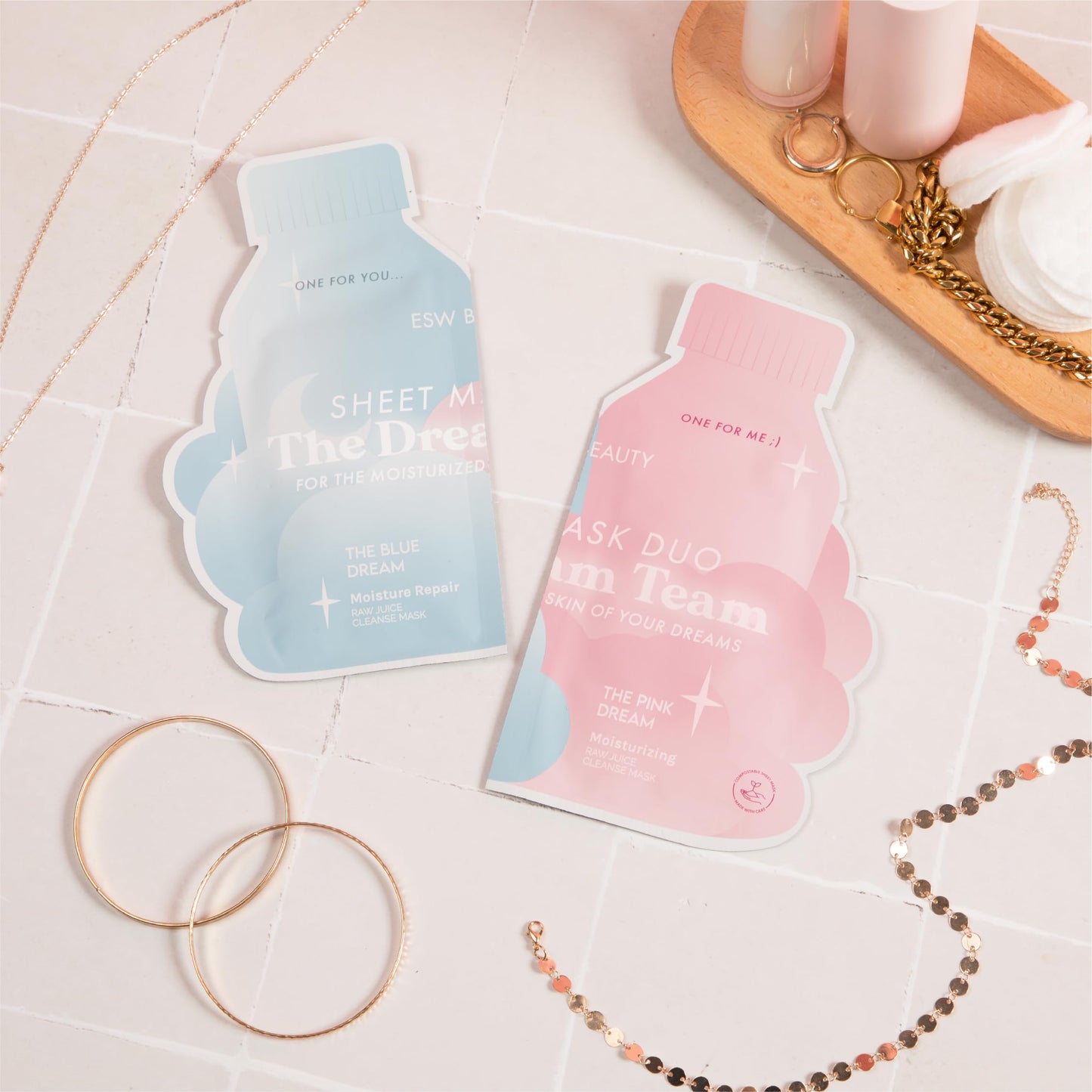 ESW Beauty The Dream Team Face Mask Duo – Hydrating & Moisture Repair Skincare Set – Includes The Pink Dream & Blue Dream – Vegan, Cruelty-Free, Clean Skincare for Glowing Skin