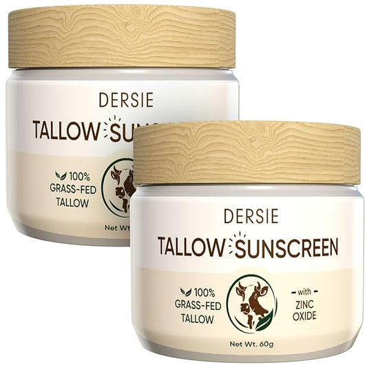 (Pack of 2) Beef Tallow Sunscreen with Zinc Oxide: Tallow & Zinc Oxide Instant Sun Protection - Non Greasy Formula with Beeswax, Red Raspberry - Suitable for Dry and Sensitive Skin - Fresh Scent