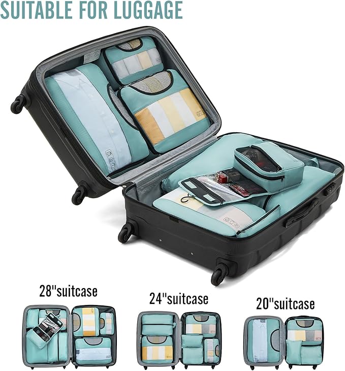 Veken 8 Set Packing Cubes for Travel Essentials, Suitcase Organizer Bags in 4 Sizes, Carry-On Luggage Accessories with Large Laundry & Hanging Toiletry Bag, Must-Have for Airplane, Road Trip & Camping