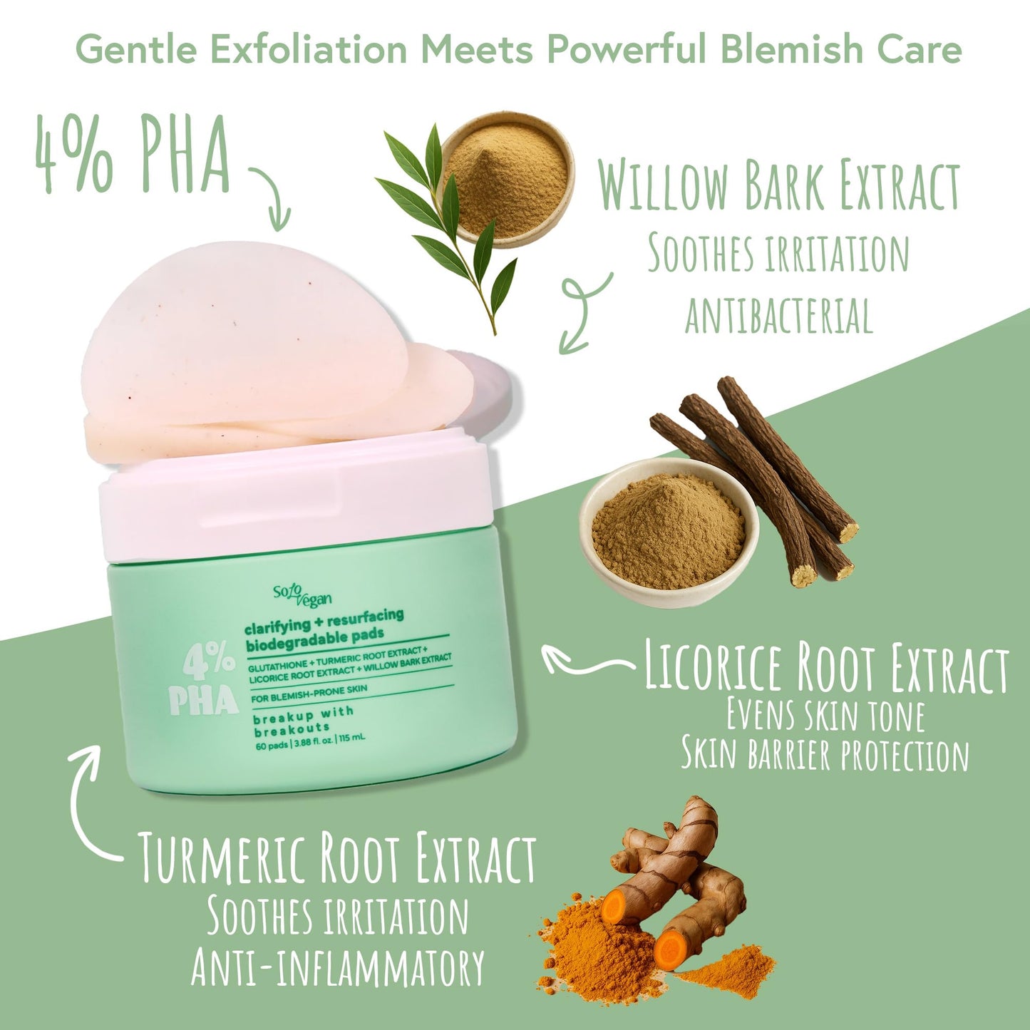 SoloVegan 4% PHA Toner Pads | Vegan Korean Skincare for Sensitive, Acne-Prone Skin, Before Makeup, Morning Routine Selfcare, (Toner Pads, 60 ct)