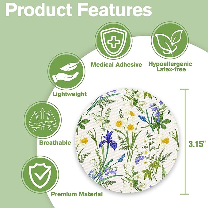 G7 Over Patches 20 Pack Waterproof Adhesive Patch for Dexcom G7 & Stelo CGM Tape Non-Glue Central Full Cover Stelo Overpatch Hypoallergenic & Latex-Free Long Stay for 15 Days, Floral Pattern