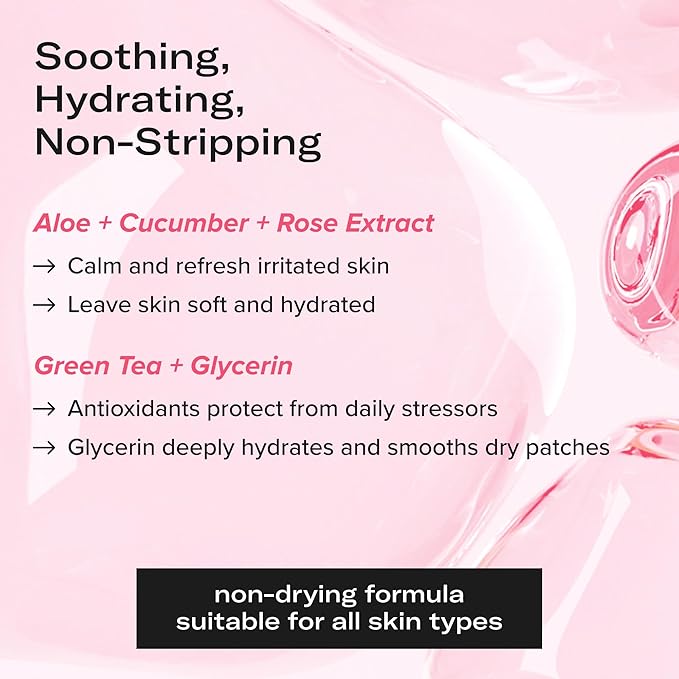 RESET Gentle Daily Cleanser with PHAs, Prebiotics, Glycerin, Cucumber, Green Tea, Rose, Hydrating Exfoliating Face Wash for Sensitive Skin, Non-Stripping, Vegan, 5.07 fl oz