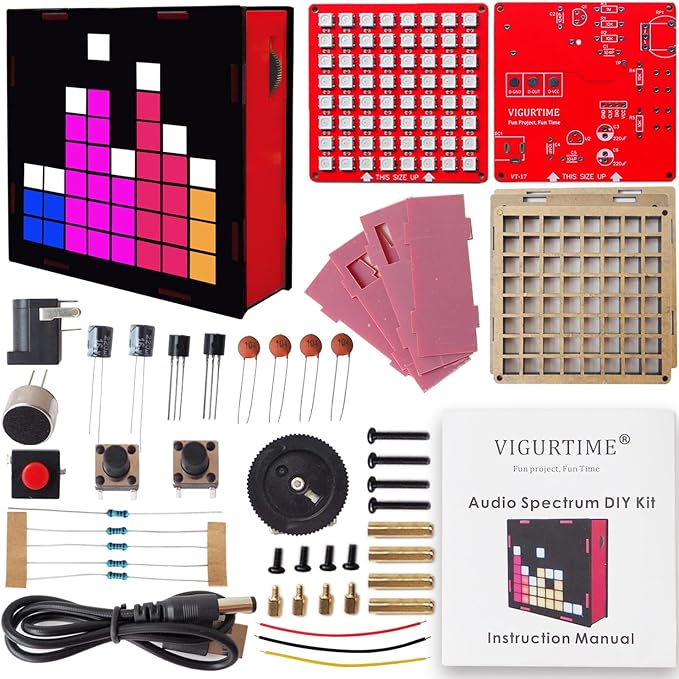 DIY Music Spectrum Soldering Project Kit, Music Active Pickups with Cool Animation and Pixel Arts for Fun，8x8 RGB Display, Great STEAM Project Kit and Gift for Friends and Family