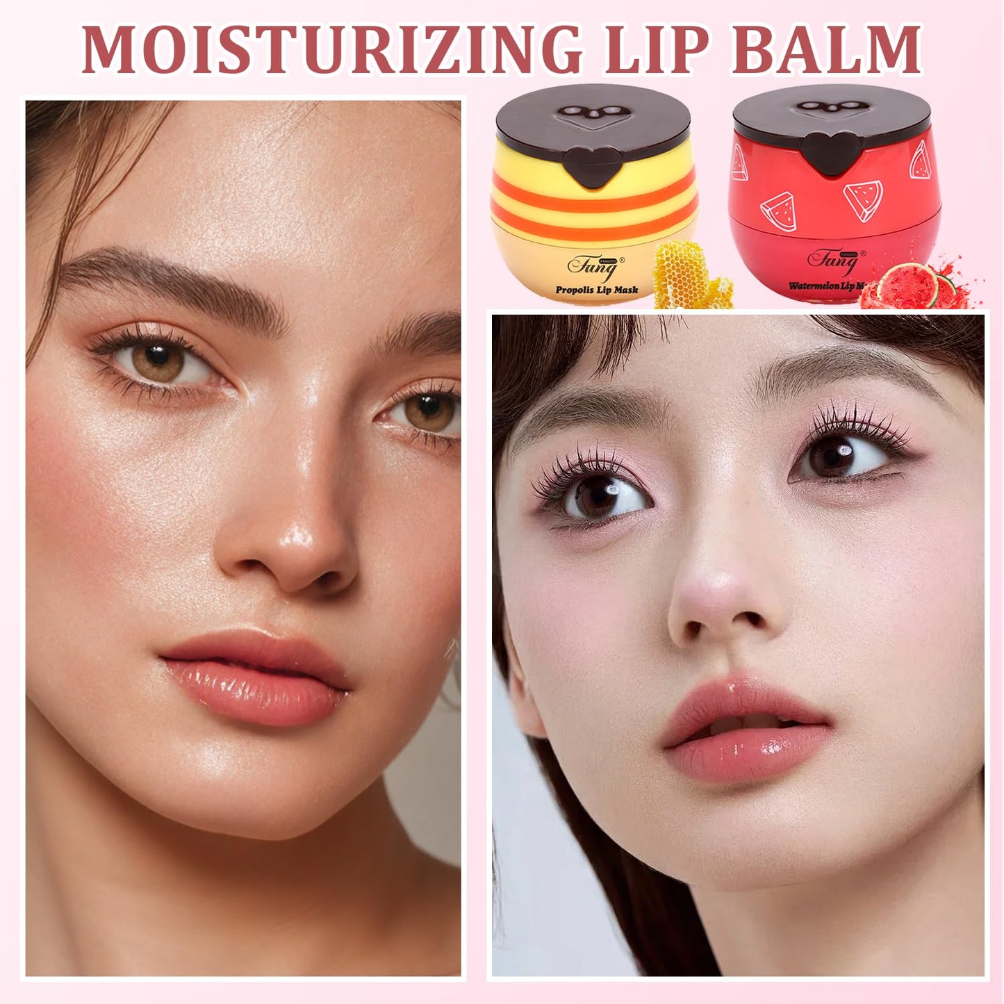 4 Pcs Honey Lip Balm, Bee Lip Balm Honey Pot,Moisturizing Lip Mask Overnight,Hydrate Repair Prevent Dry Cracked Lip Care(Honey+Strawberry+Watermelon+Apple)
