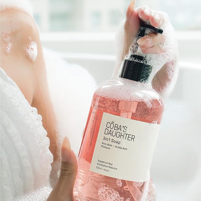 COBA'S DAUGHTER Grapefruit Peel & Eucalyptus Globulus 3-in-1 Soap | Body Wash, Bubble Bath, Shampoo | Cleanse, Nourish & Soften Skin with Inulin & Seaweed Extract | (16.9oz)