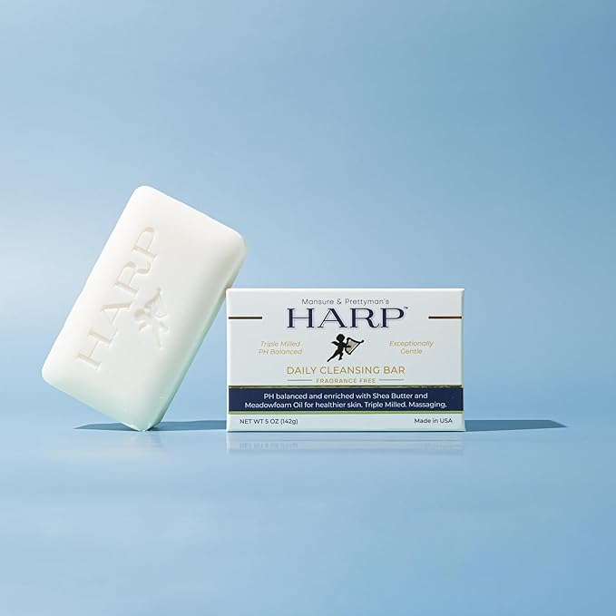 HARP pH-Balanced (5.0-6.0) Body Wash Bar - Exceptionally Gentle For Dry or Sensitive Skin + Shea Butter + Borage Oil | Non-Comedogenic | Soap-Free, Lye-Free. FRAGRANCE FREE (No Masking agents added)