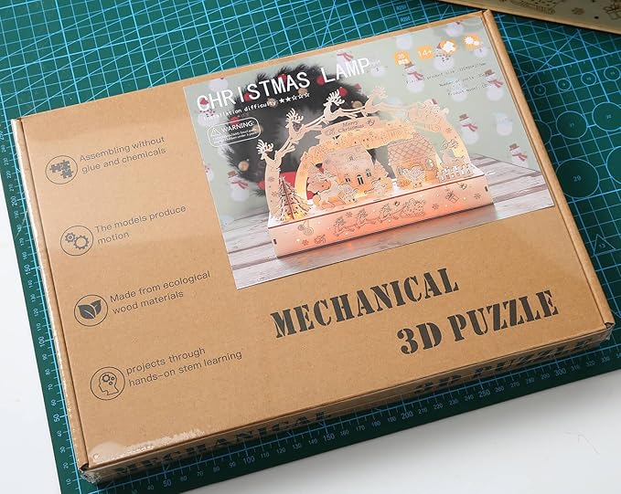 3D Wooden Puzzles for Adults 35pcs LED Light Xmas Theme DIY Wooden Assembly Kit for Teens Home Decor