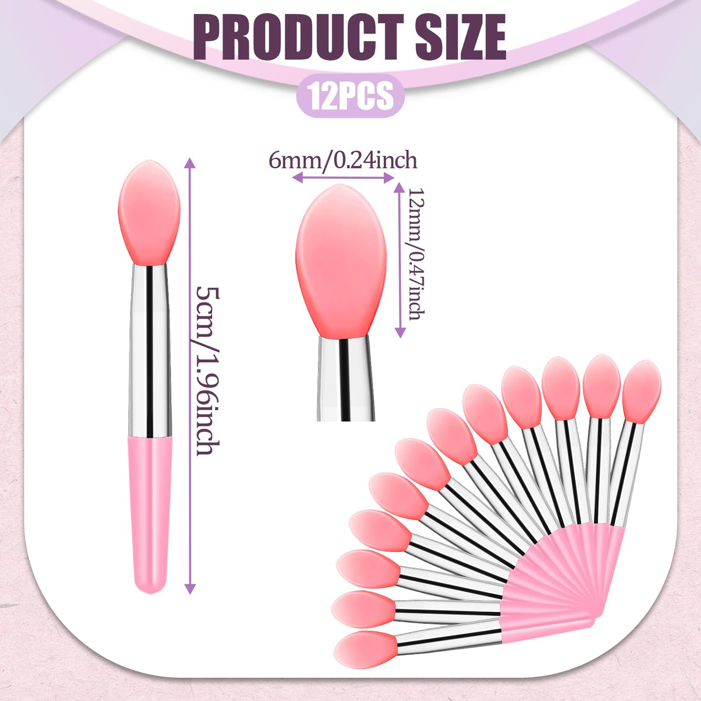 12Pcs Silicone Lip Brush Reusable Lipstick Applicator Wands Brushes Makeup Beauty Lip Mask Applicator for Eyebrow Lipstick Gloss Balm and Other Cream Makeup Products(Pink)