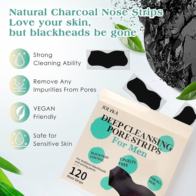 Blackhead Remover Pore Strips For Men, (120 Strips) Deep Cleansing Nose Strips - Charcoal Pore Strips - Unclogs Pores