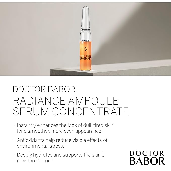 Doctor BABOR Radiance Ampoules Serum, 20% Vitamin C Treatment, with Hyaluronic Acid, High Dose, Face Pigment Spot Minimiser, for Smoother Skin with Glow, Against Wrinkles, 100% Vegan, 7 x 2 ml