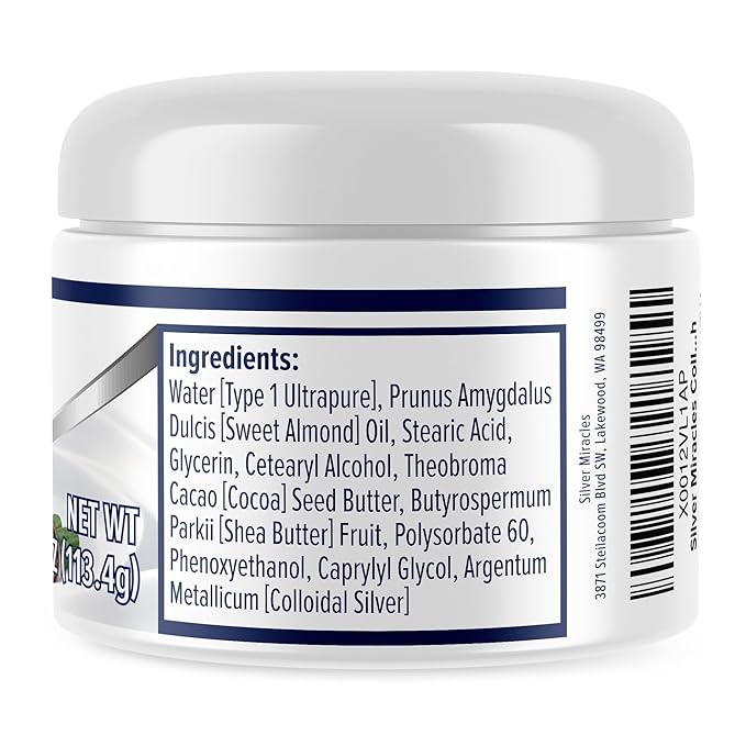 Silver Miracles Colloidal Silver Cream - 4oz - Colloidal Silver Skin Healing Cream - Scent And Dye Free - Moisturizes Dry Skin - Made With 99.999% Pure Silver