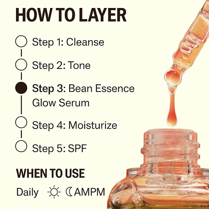 Bean Essence – Snail Mucin Serum Alternative for Glass Skin – Hydrating Glow Boost with Peptide-Like Firming – Deeper Moisture Than Hyaluronic Acid– Strengthens Skin Barrier – 1.01 fl.oz