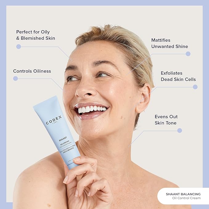 Codex Labs Shaant Balancing Face Cream - Oil Control & Plant-Based Retinol Alternative - For Acne-Prone Skin, All Skin Types - With 1% Bakuchiol & Ashwagandha - Vegan & Cruelty-Free (1.7oz)