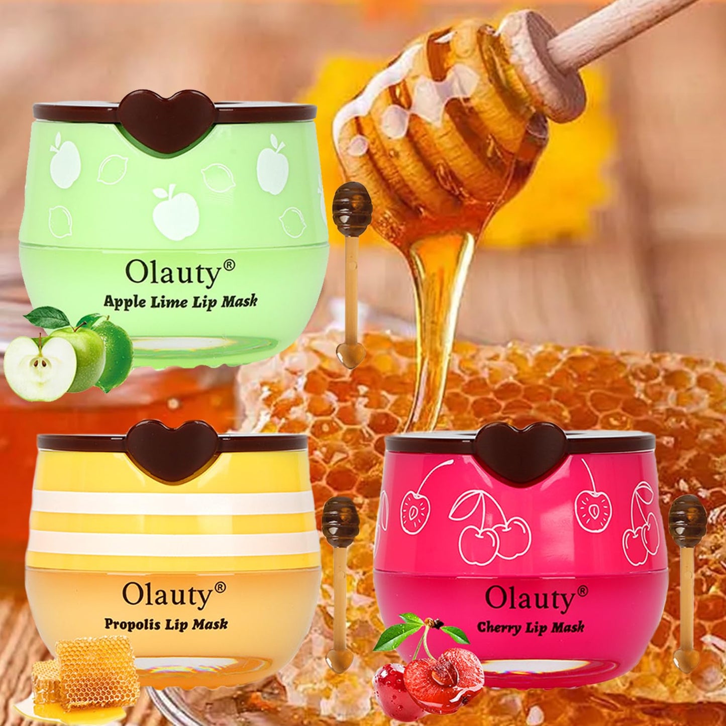 6 PCS Bee Lip Balm Honey Pot, Honey & Strawberry & Watermelon & Apple Lime & Cherry & Mint Lip Sleeping Mask Overnight, Bee Lip Balm Honey Pot Hydrating Prevention Dry and Cracked Lip Scrubs (Set B)