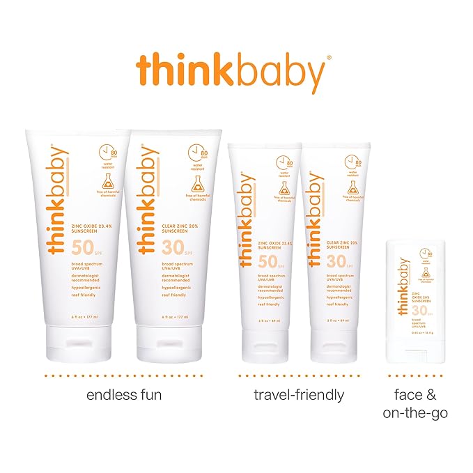 Thinkbaby Mineral Sunscreen, SPF 30 Clear Zinc Oxide Baby Sunscreen, 3 Fl Oz, Natural, Water Resistant Reef Safe Sunscreen, Broad Spectrum UVA/UVB Sun Screen for Sun Protection, Travel Size