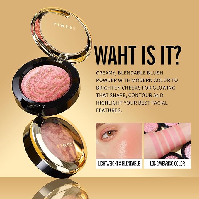 KIMUSE Baked Blush, Lighting Glow Marbleized Blush Powder Face