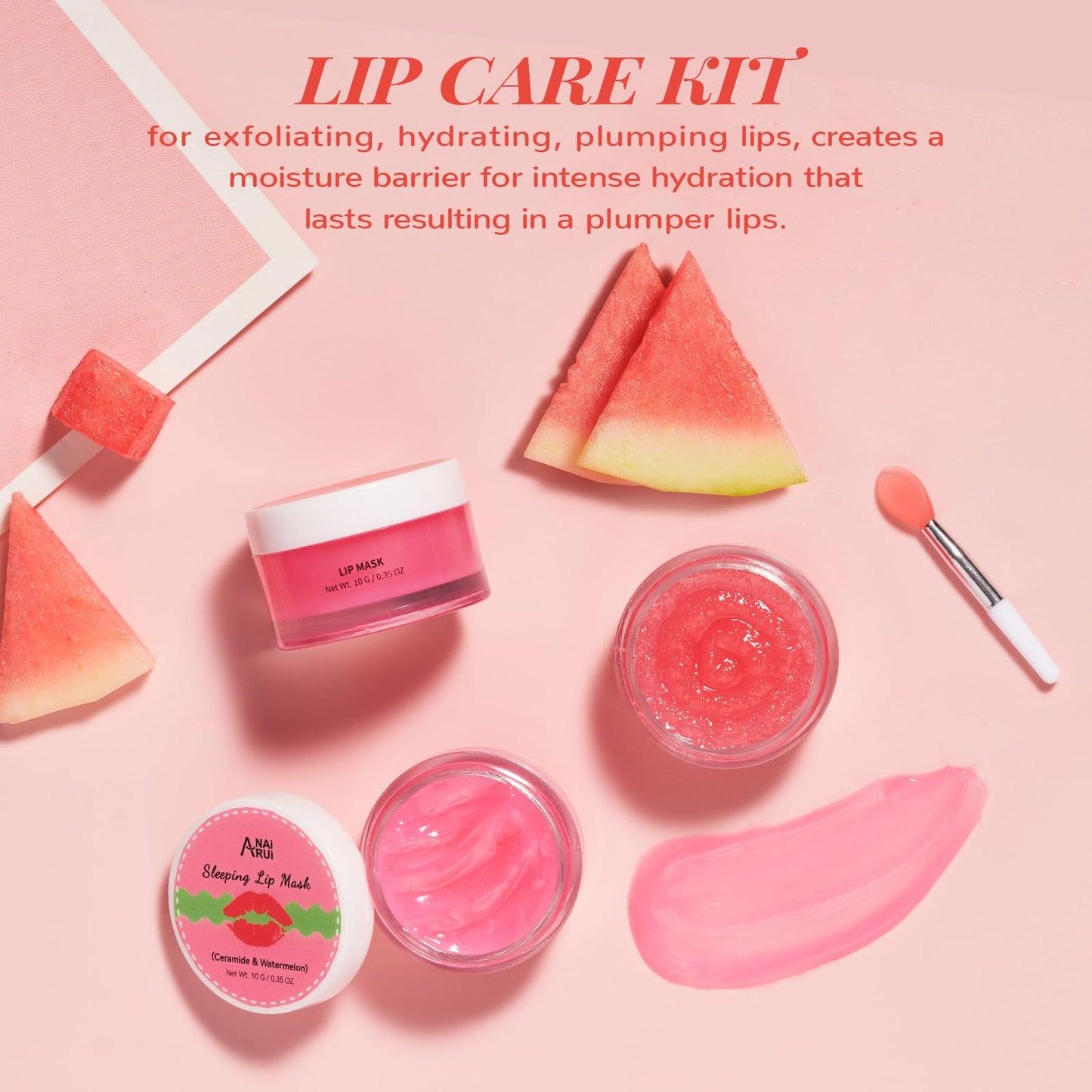 Lip Mask Set, Lip Scrub & Lip Butter, Overnight Lip Treatment Set Enriched With Skin Softening Ceramide & Watermelon and Hydrating Shea Butter, For A Softer & Smoother Pout