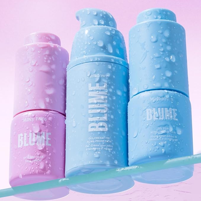 Blume Babies Travel Size Skin Care Set - Acne & Scar Treatment Travel Size Toiletries - Meltdown Acne Face Oil, Milky Fade Vitamin C Serum & Meltdown Gel Moisturizer - TSA-Approved Skincare Set (3 Ct)