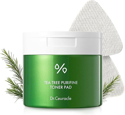 Dr.Ceuracle Tea Tree Purifine Toner Pad - Korean Skincare Mild Exfoliating and Pore Care, Double-Textured Face Pads with PHA, Zinc PCA, Niacinamide (60 Pads)