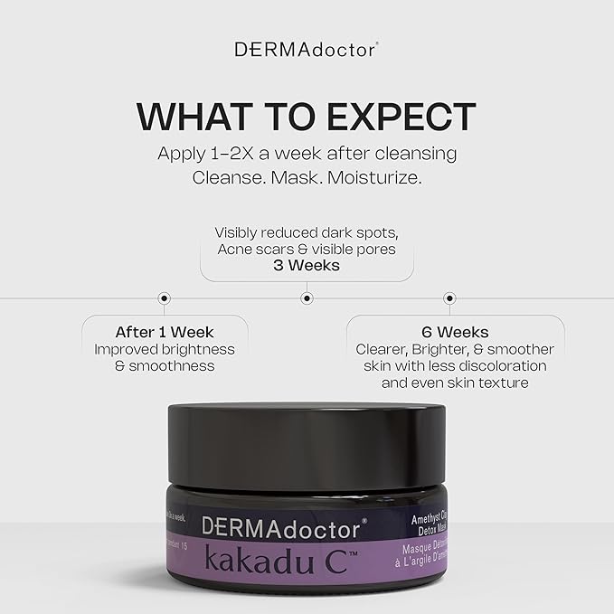 DERMAdoctor Kakadu C Dermatologist Formulated Amethyst Clay Detox Mask; Vitamin C Clay Face Mask for Dark Spots, Dull Skin, Oil Control and Refining Pores - 1.69 oz