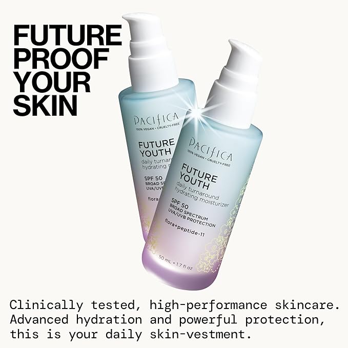 Pacifica Peptide Face Moisturizer Future Youth Daily Turnaround Hydrating, SPF 50 Broad Spectrum, UVA/UVB Sun Protection, Sunscreen, Face Moisturizer, Anti-Aging, Vegan, 1.7 fl oz (1 Count)