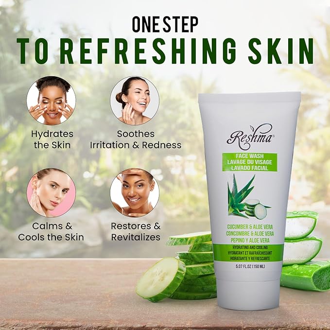 Reshma Beauty Cucumber & Aloe Vera Face Wash for All Skin Types, Gentle Cleanser for Nourishing and Hydrating Skin, Removes Make-Up, For Daily Use, Cruelty-Free, 5.07 fl oz, Pack of 1