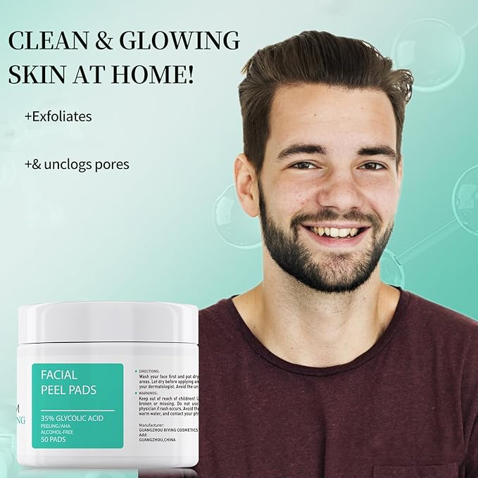Glycolic Acid Toner Pads 35% AHA Facial Resurfacing Exfoliate Salicylic Acid Exfoliating Face Wipes Chemical Peel Exfoliant Peeling Glycolic Peel Pad for Beauty Fine Line Wrinkles 50 Pads
