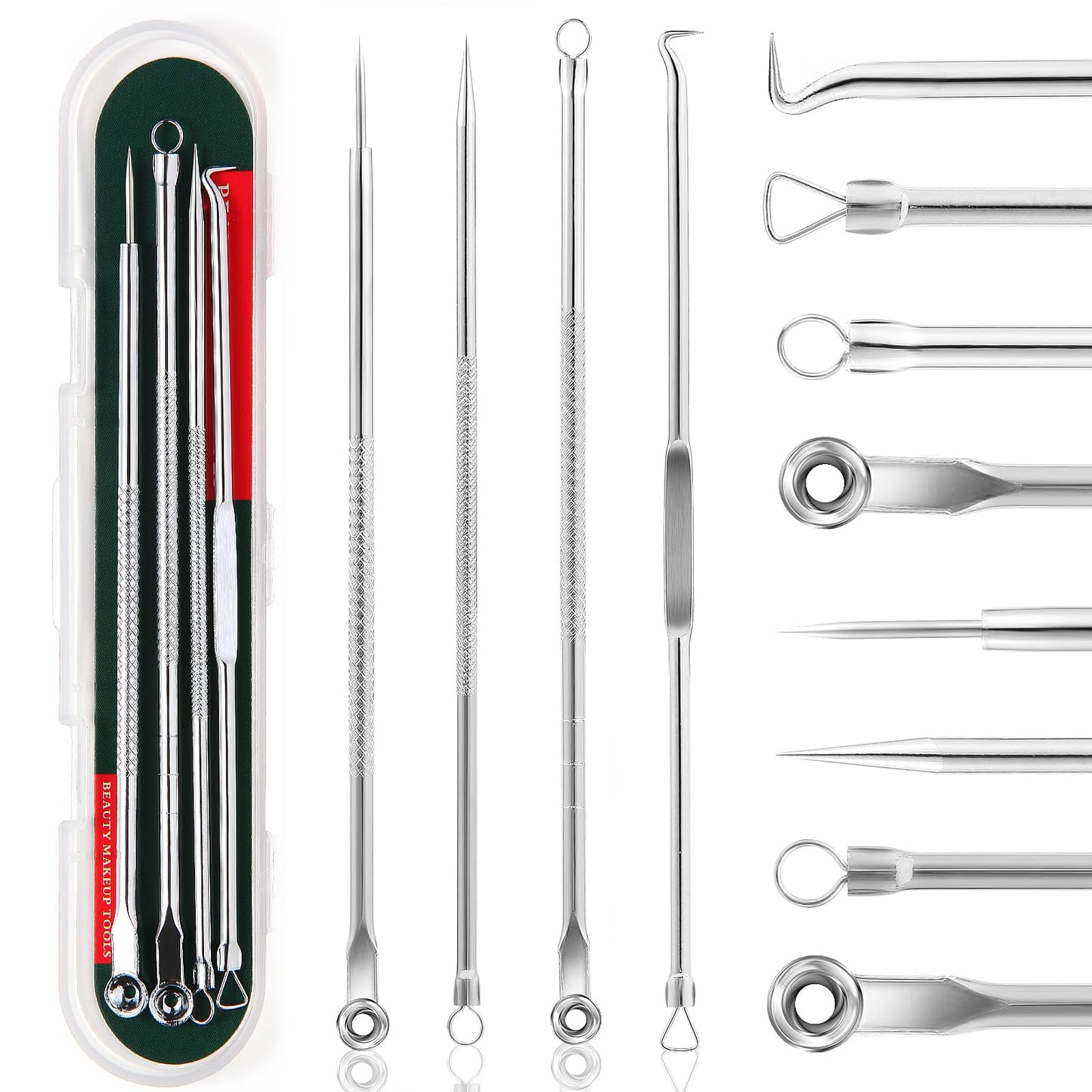 FEITA Blackhead Remover Pimple Popper Tool Kit, Comedone Pimple Extractor Acne Tools for Face Nose, Stainless Acne Needle Zit Popping Removal Facials Tool, Silver 4Pcs