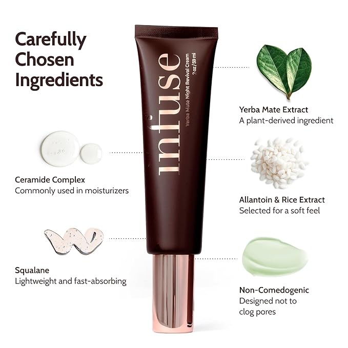 Infuse Skin Yerba Mate Night Revival Cream – Anti-Aging Night Moisturizer with Peptides & Ceramides, Hydrating & Firming Overnight Repair for Mature Skin, 50ml