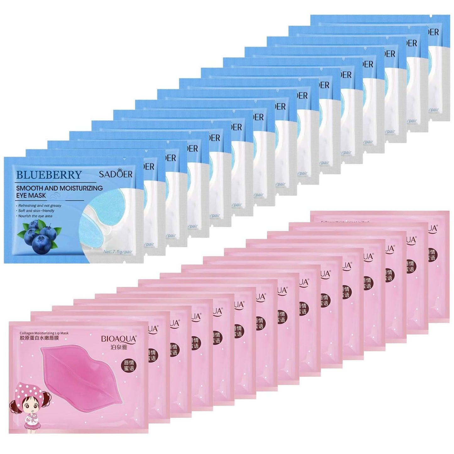 30 Pairs Eye Masks & Lip Masks, Blueberry Smooth Moisturizing Under Eye Mask, Moisturizing Lip Mask Pink for Puffy Eyes Bags,Dark Circles,Puffiness,Fine Lines,Wrinkles,Anti-Aging