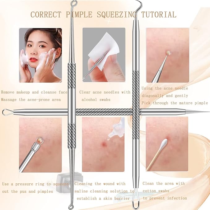 Pimple Popper Tool Kit, Blackhead Remover Tools, 16 PCS Professional Stainless Tweezers Acne Comedone Extractor Pimple Needle Tool for Blemish Whitehead Ingrown Hair Cyst Removal Beauty Tools for Face