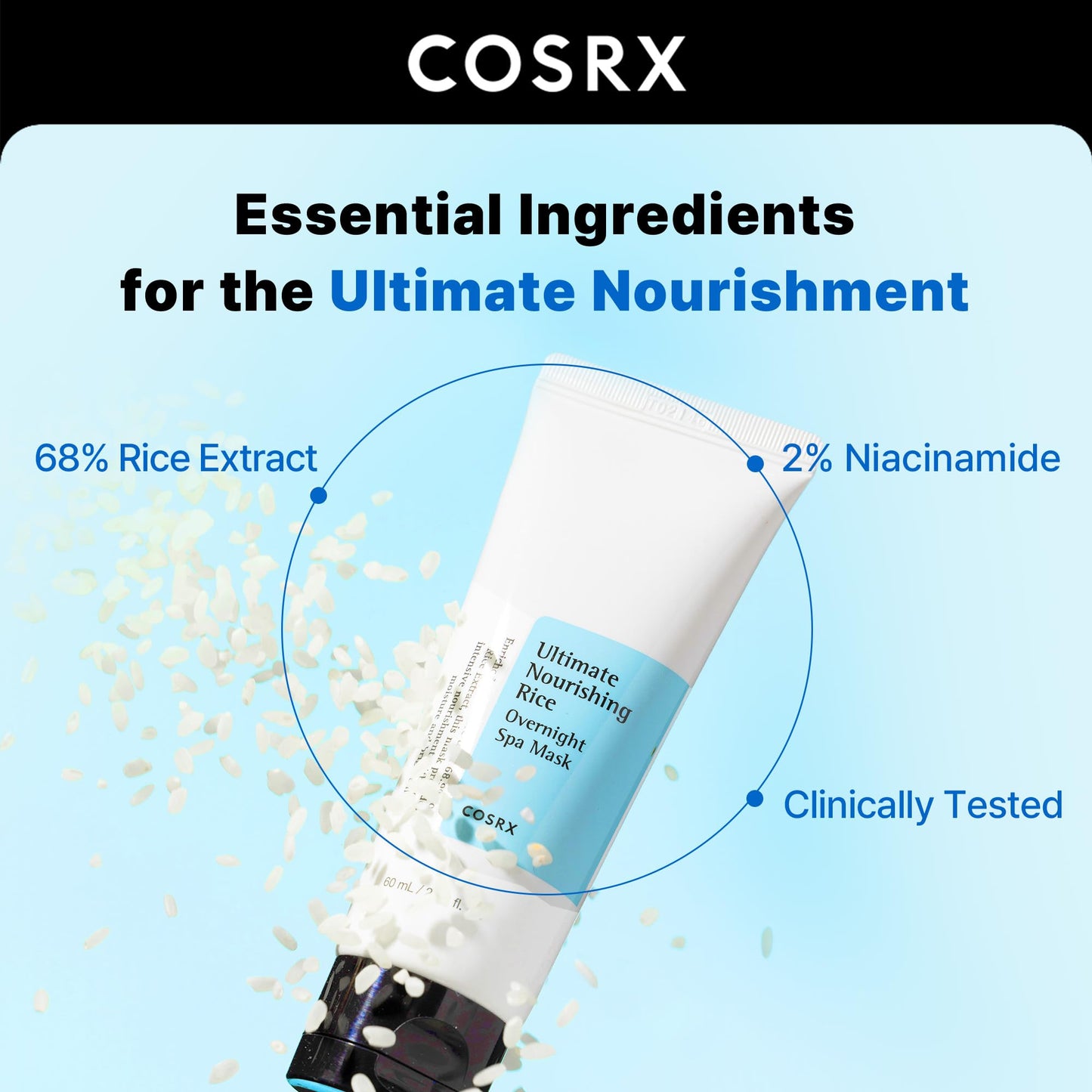 COSRX Ultimate Nourishing Rice Overnight Spa Mask, 60ml / 2.02 fl.oz | Rice Extract 68% and Niacinamide 2%, Korean Skin Care, Animal Testing Free, Paraben Free
