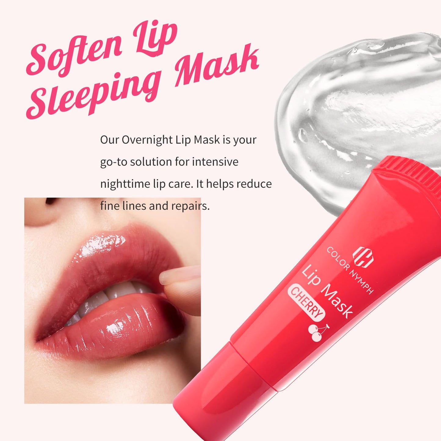 Color Nymph Lip Care Quad - Lip Balm, Overnight Lip Mask, Lip Treatment Oil & Lip Scrub, Intense Hydration Lip Set for Dry Chapped Cracked Lips, Exfoliate & Moisturize - 4 Piece Gift Set - Cherry