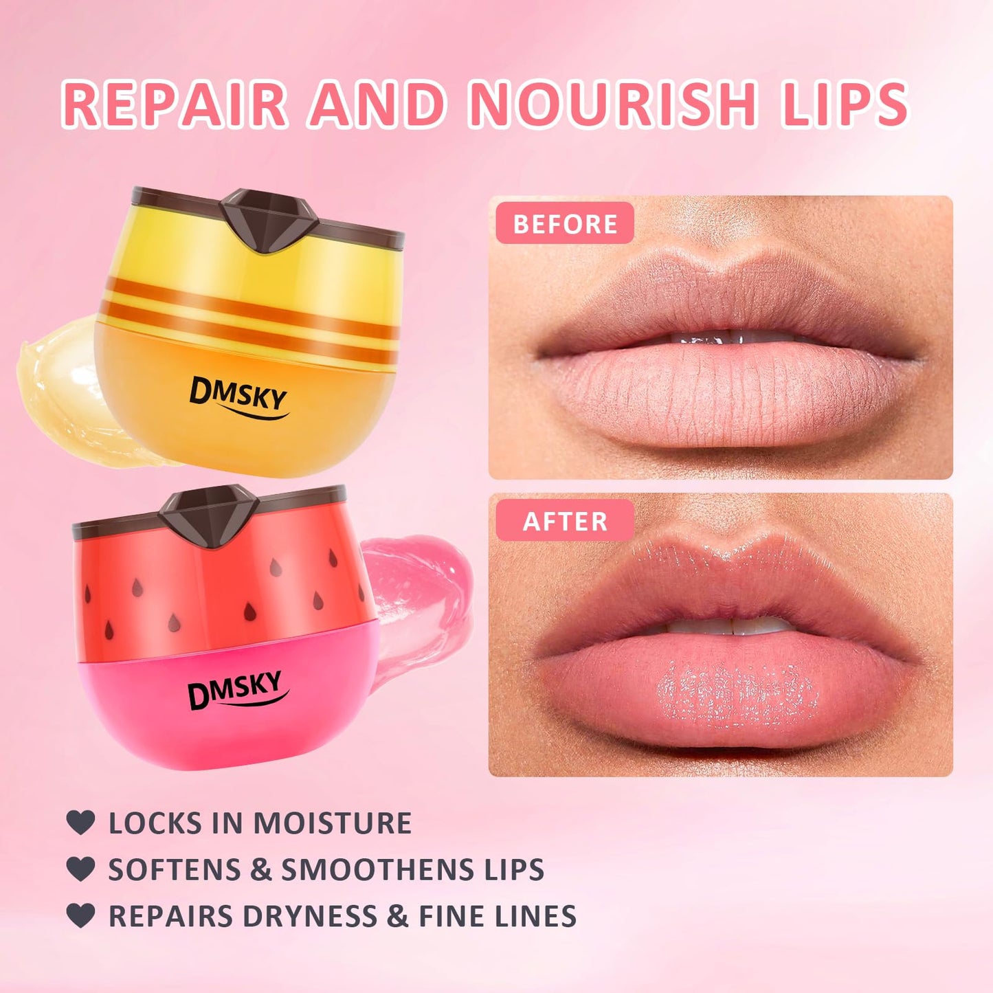 DMSKY 6 PCS Bee Lip Balm Honey Pot, Nourish & Hydrate Lip Sleeping Mask with Vitamin E, Lip Mask Overnight for Dry Lips, Reduces Lip Lines