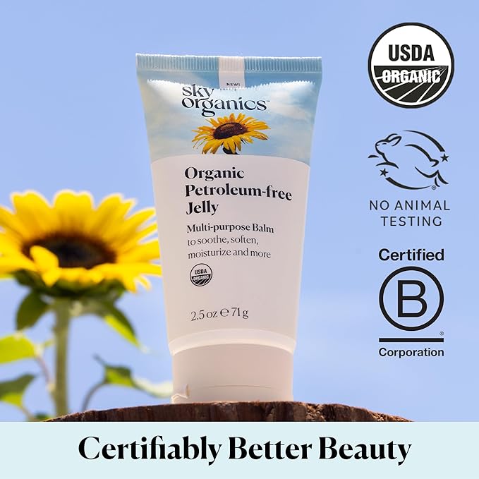 Sky Organics Organic Petroleum-free Jelly, Multi-Purpose Skin Care Balm with Organic Shea Butter, Coconut Oil, Olive Oil & Vitamin E, Moisturizing Lip Balm & Moisturizer for Dry Skin, 2.5 Oz w Ebook
