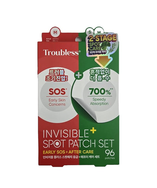 Troubless Invisible Plus Spot Patch EARLY SOS + AFTER CARE Set – Dual Care Hydrocolloid Patches for First Signs and Post-Care – Thin & Comfortable Wear w/Strong Adhesion (1cm & 1.2cm, 96 ea)