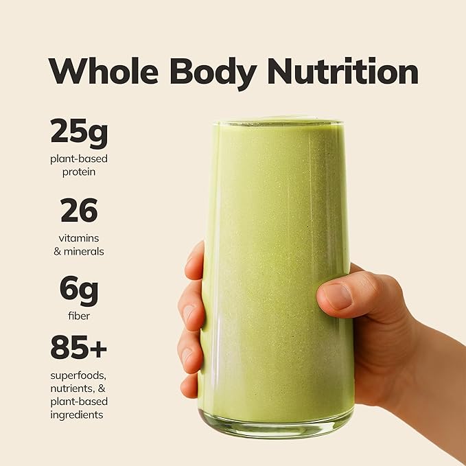 Ka’Chava Whole Body Meal Shake Matcha 2 lb – Vegan Protein Powder with 85+ Superfoods & Greens – Plant-Based Meal Replacement with Probiotics & Digestive Enzymes – Gluten & Dairy Free (15 Servings)