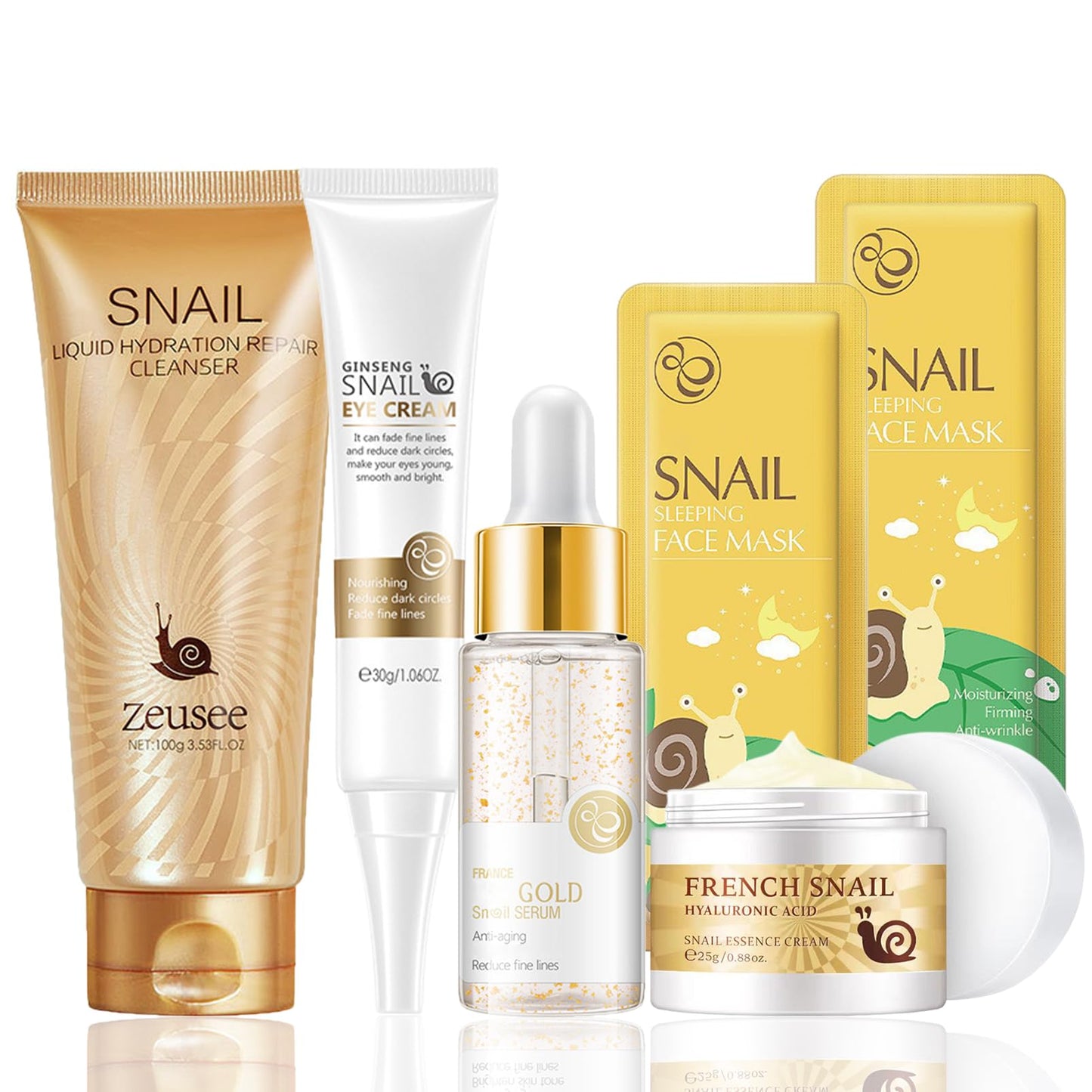 6PCS Snail Mucin Korean Skin Care Sets & Kits, Snail Gift for Women, Snail Mucin Serum, Eye Cream, Snail Cream, Cleanser, Sleep Mask, High Firming & Enhance Skin Elasticity, Anti-aging, Hydrating