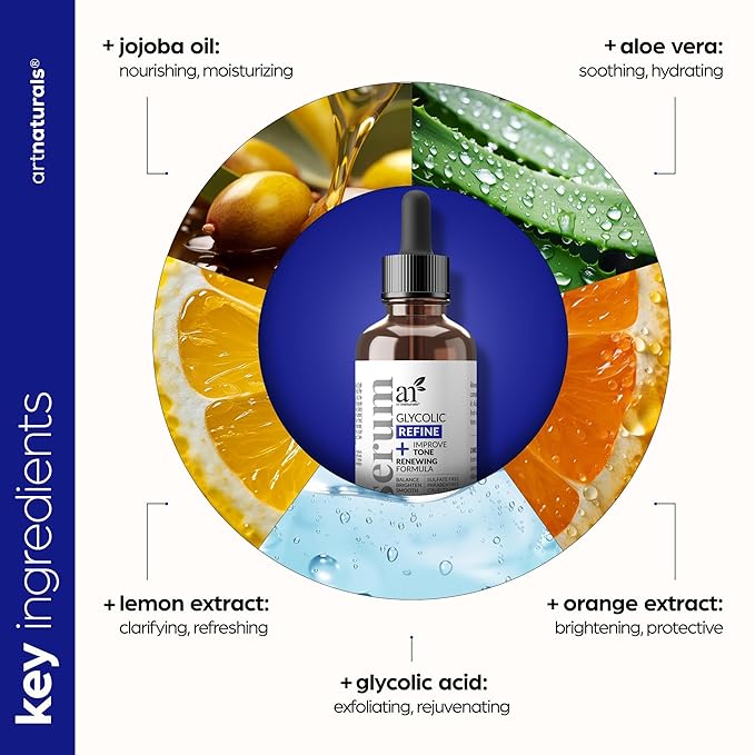 artnaturals Glycolic Serum - Face Serum - Vitamin C and Aloe Vera - Exfoliates and Minimizes Pores, Reduce Acne, Breakouts, and Appearance of Aging and Scars -1 oz.