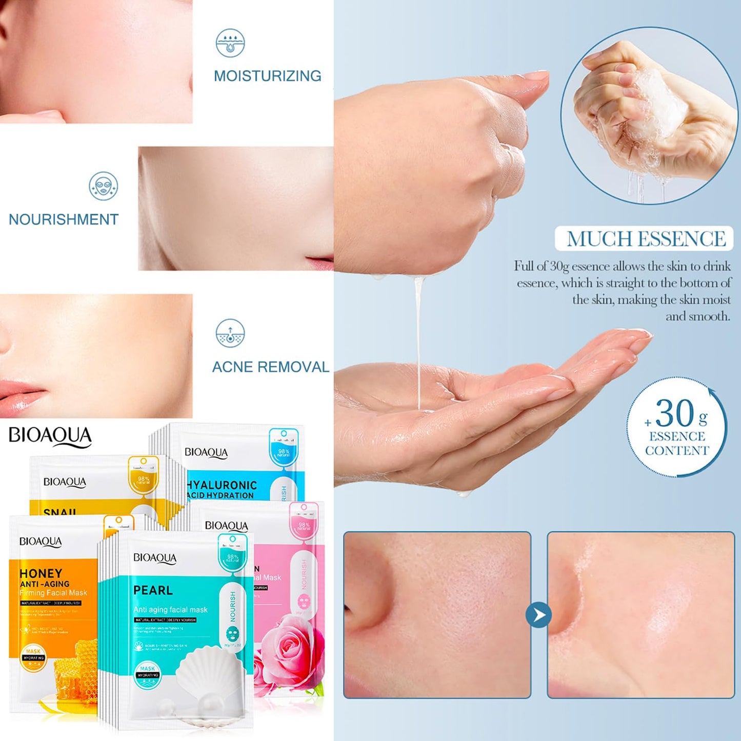 BIOAQUA Facial Mask Firming Deeply Nourish Moisturizing 98% Natural Extract Hydrating Face Mask 5PCS Set (Rose Extract (Anti-Oxygen))