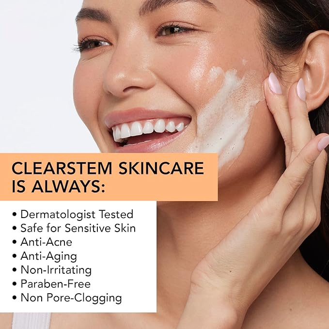 CLEARSTEM - GENTLECLEAN Vitamin C Infused Calming Wash - Facial Cleanser, Makeup Remover - Goldenseal + Green Tea - Facial Skin Care Products - Gluten Free, Cruelty Free - 6 fl oz / 207ml